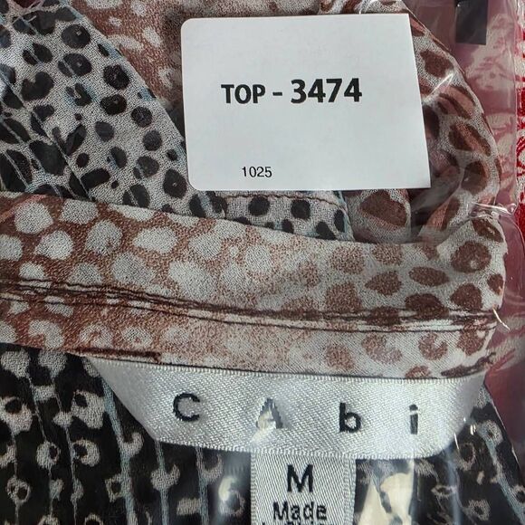 Cabi M Brown Pink Animal Print V-Neck Blouse - Picture 8 of 8